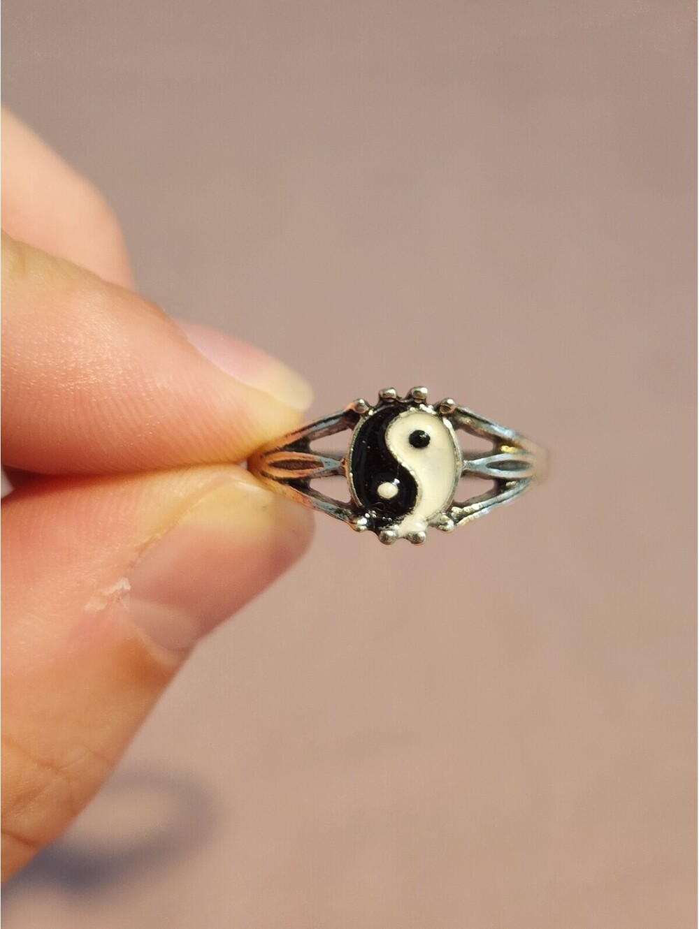 Vintage Yin Yang Silver Tone Ring Size 6.5